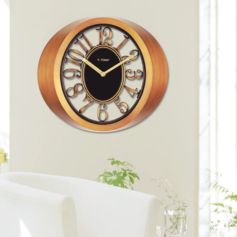Retro Luxurious Oval Wall Clock with Creative Hollow-out Arabic Numbers window image