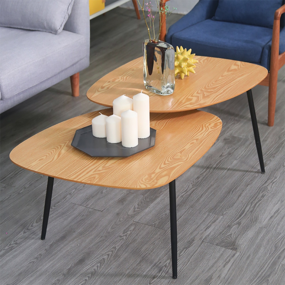 Modern Coffee Table with Triangle Oak Veneer Tops & Metal Legs window image