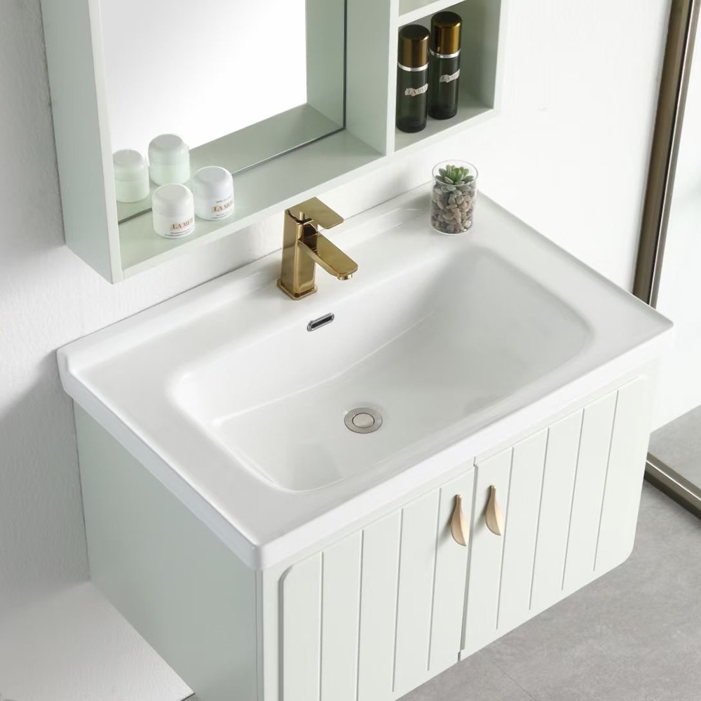 31.9" Modern Floating Bathroom Vanity Integral White Ceramic Sink 2-Door window image