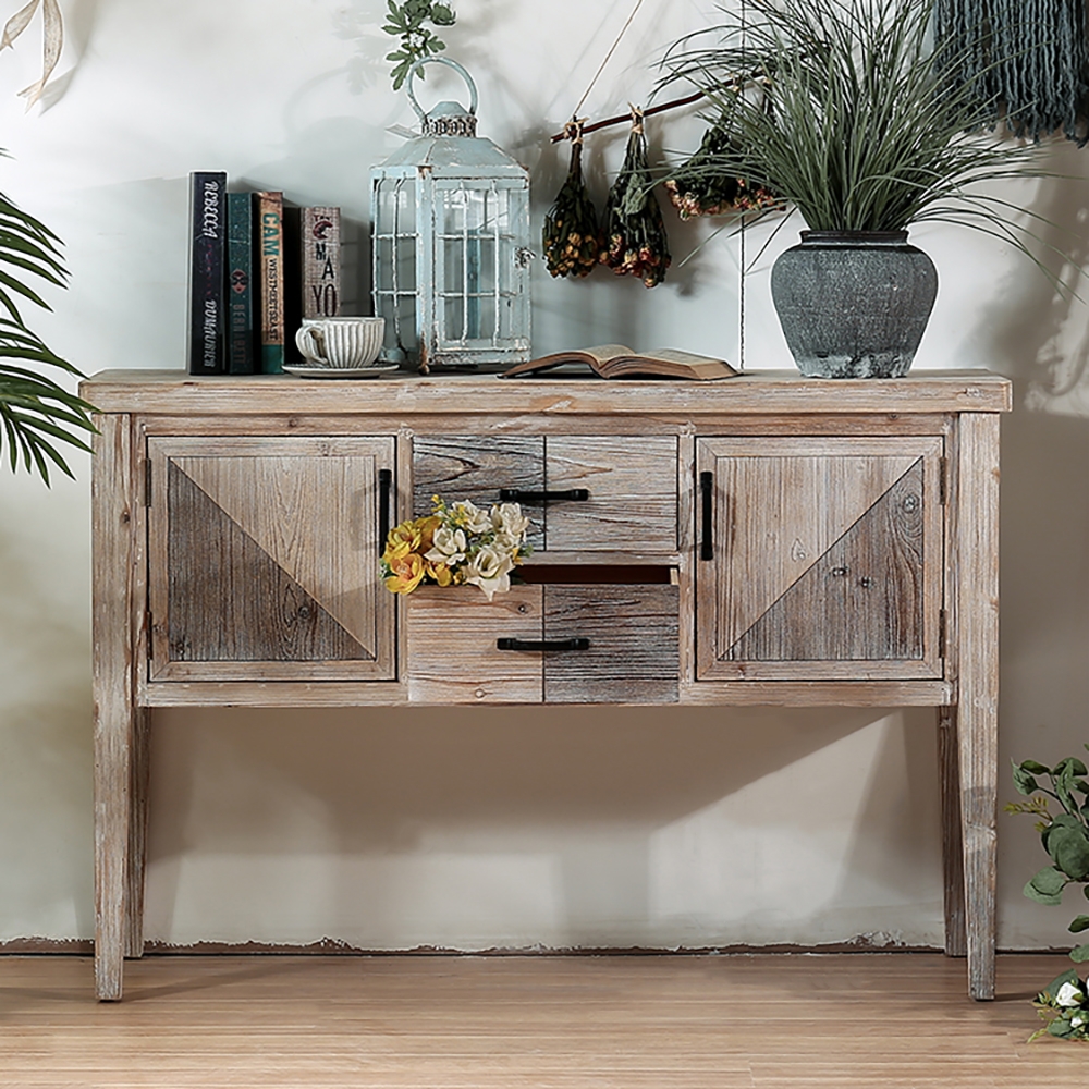 Farmhouse Wood Console Table with Drawers in Cedar & MDF Natural window image