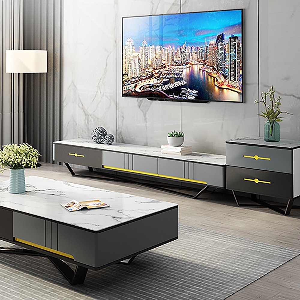 78" TV Stand Modern Tempered Glass Top 3-Drawer Media Console window image