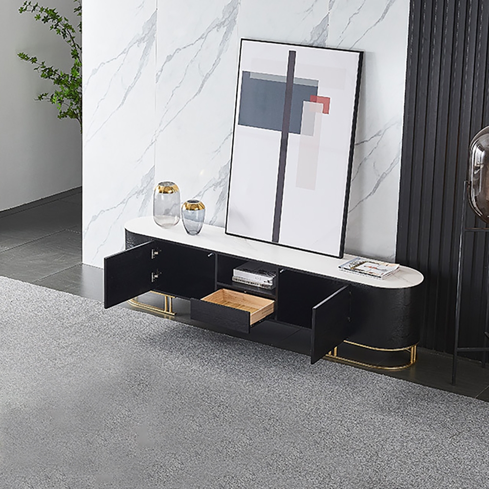 Oval TV Stand Sintered Stone Top Minimalist Media Console with Storage for TVs up to 85" window image