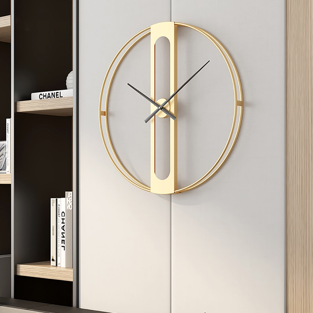 Nordic Stylish Golden Large Round Home Wall Clock Hollow-out Metal Pointers window image