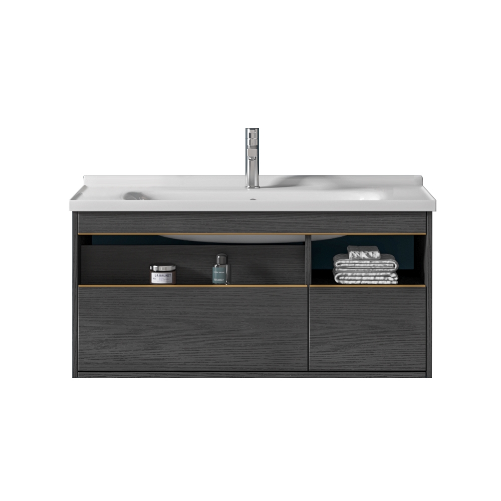 31" Bathroom Vanity Ceramic Floating Bathroom Cabinet with 2 Drawers 1 Door in Small window image