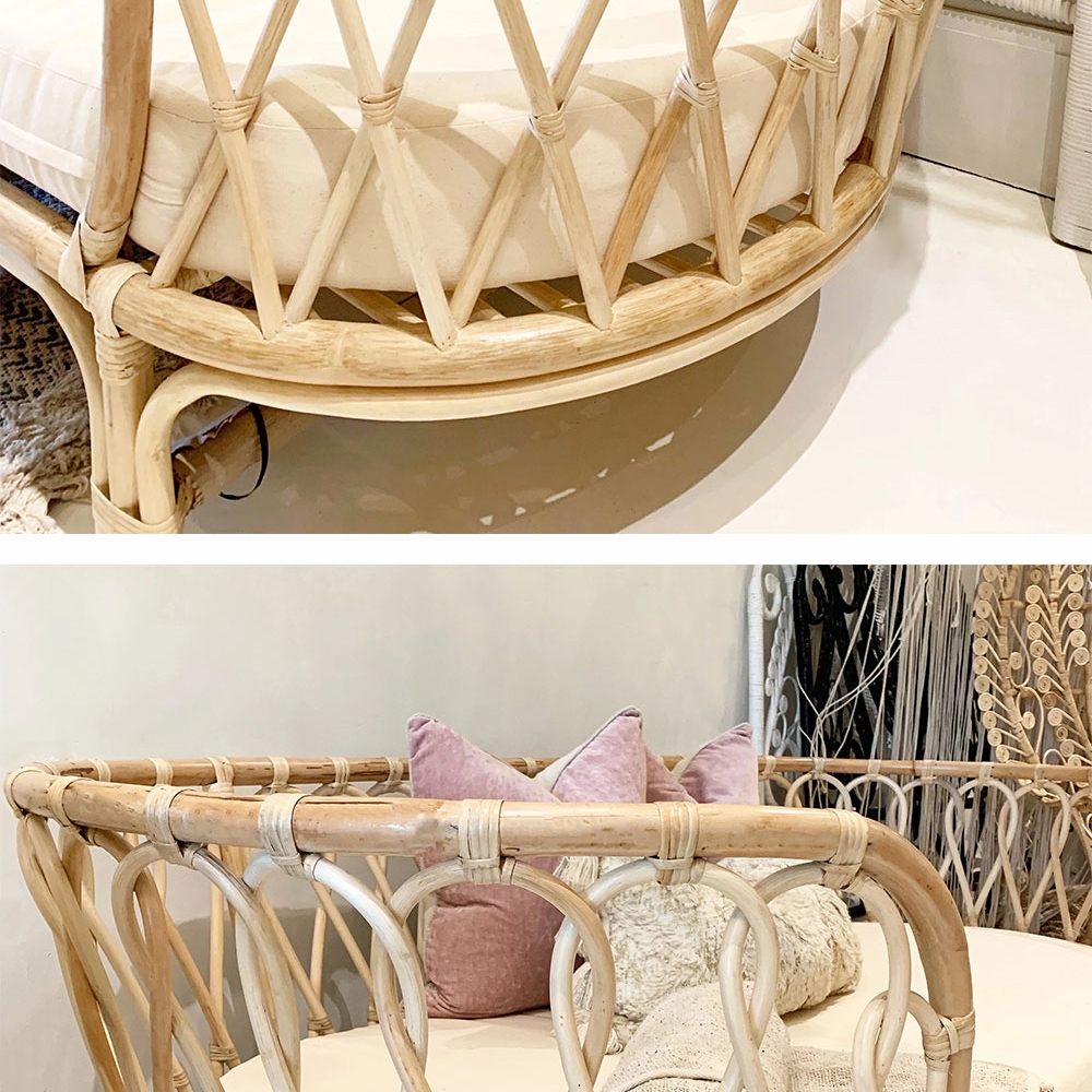 Natural Sofa Cotton & Linen Upholstered Sofa Rattan Frame in Large window image