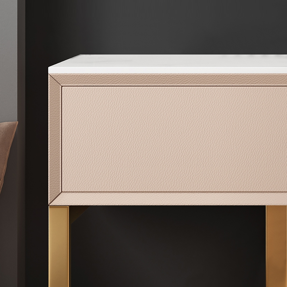 Minimalist Makeup Vanity Set Sintered Stone Top Dressing Table & Mirror Included window image