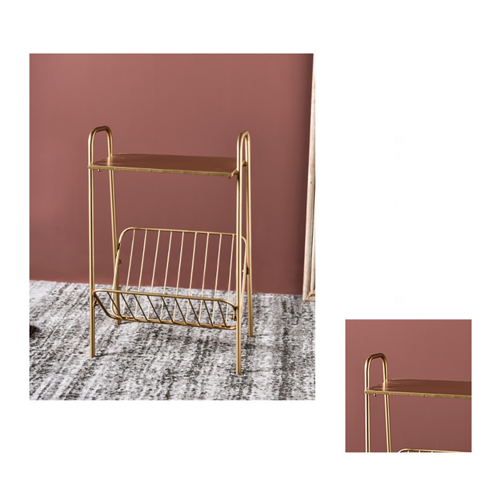 Moderm Living Room End Table with Storage in Gold Metal window image