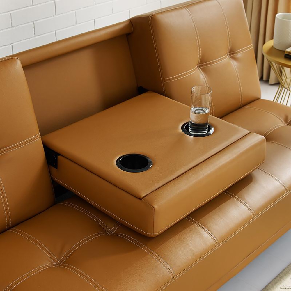 70.5" Full Sleeper Brown Sofa Leather Upholstered Convertible Sofa window image