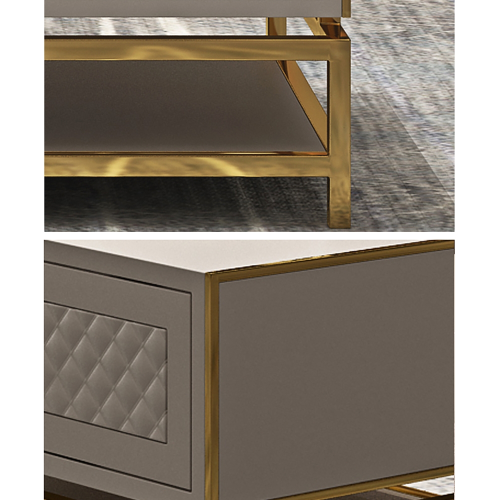 Italian TV Stand Light Luxury Media Console Faux Leather Upholstery with 3 Drawers & 1 Shelf window image