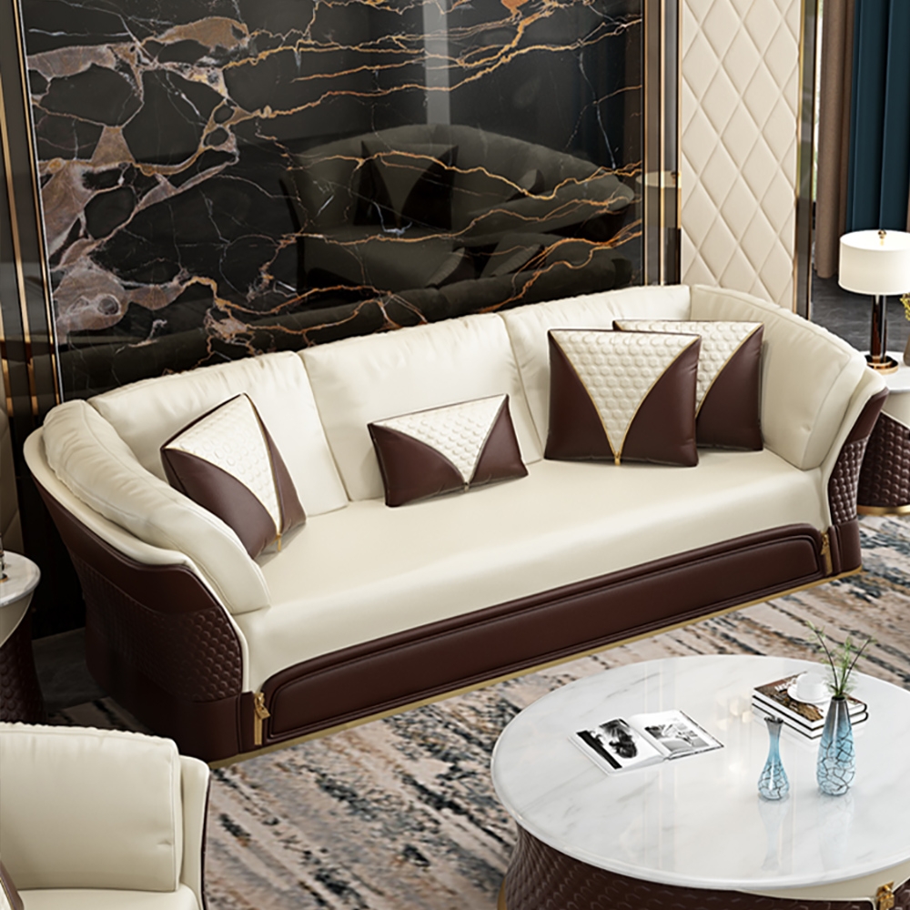 Brown Upholstered Microfiber Leather Sofa 3-Seater Sofa Luxury Sofa 88.6" window image