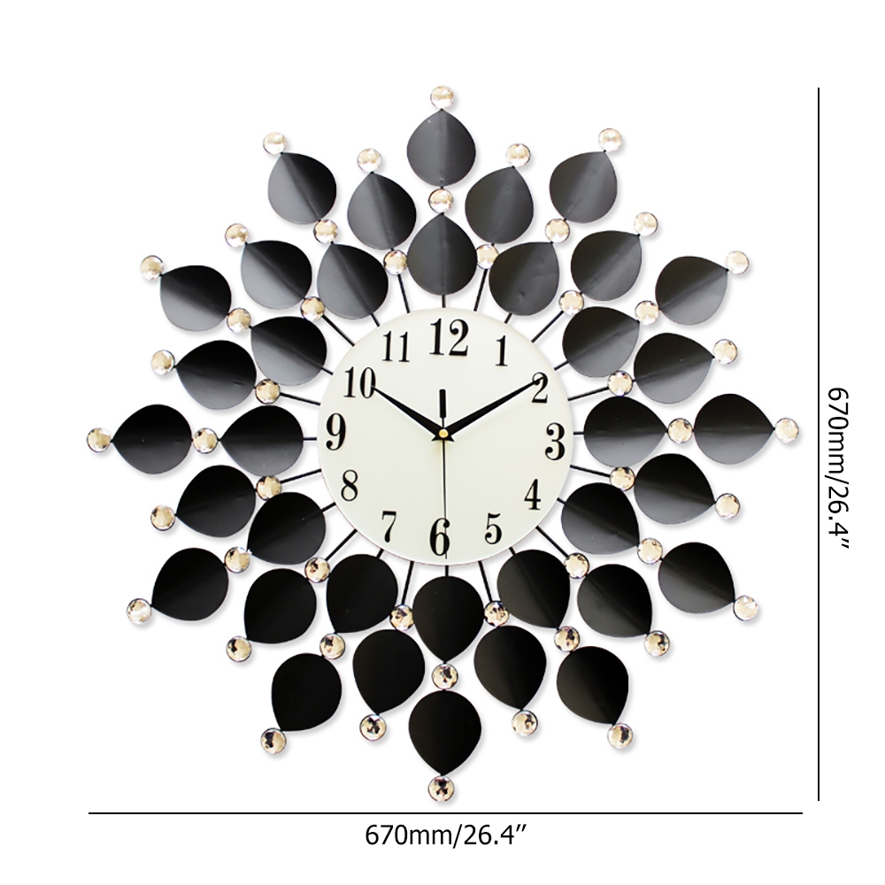26.4" European Style Geometric Black Pattern Decorative Leaves Large Wall Clock window image