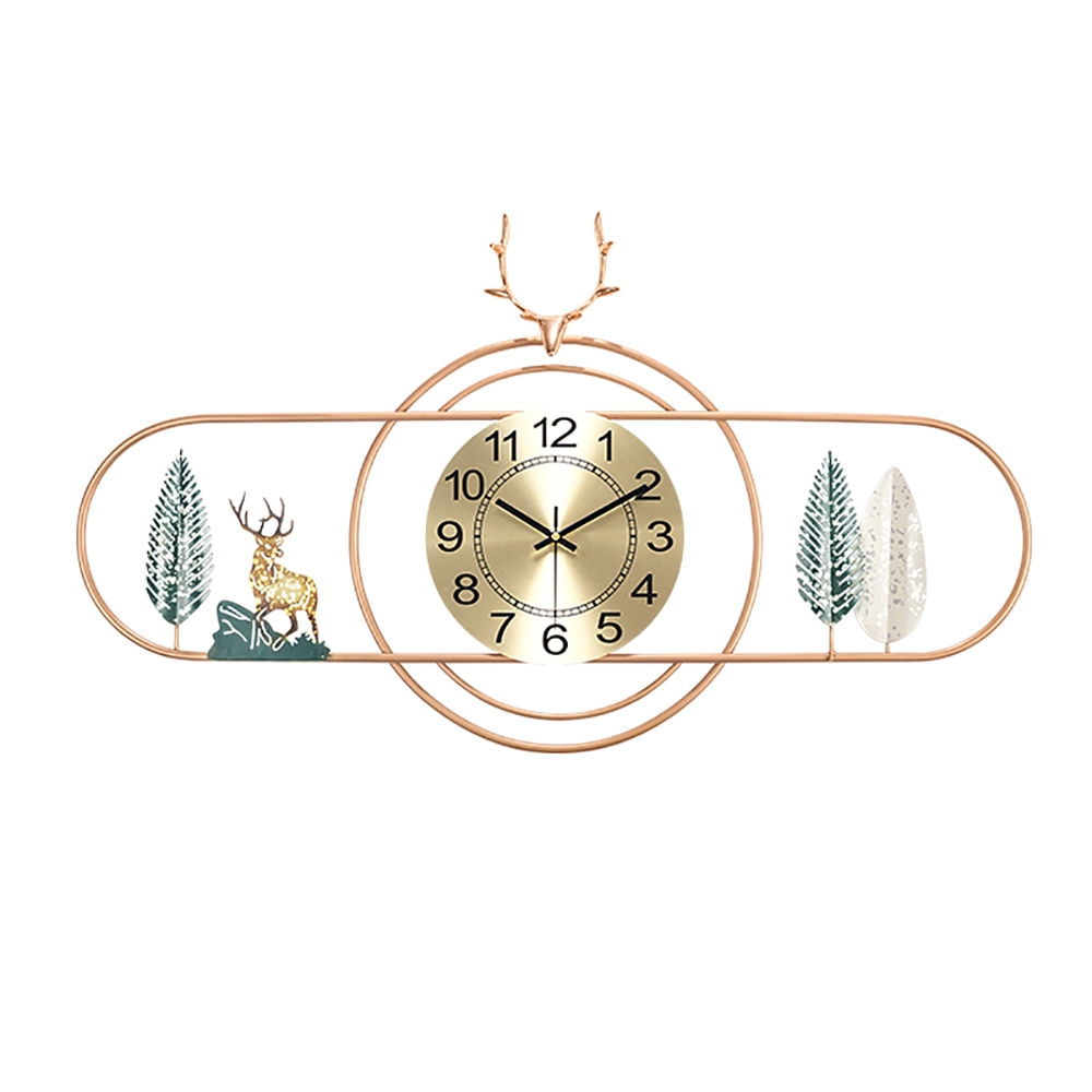 Small Deer Head Leaves Arabic Digital Wall Clock with Geometric Round and Oval Frames window image