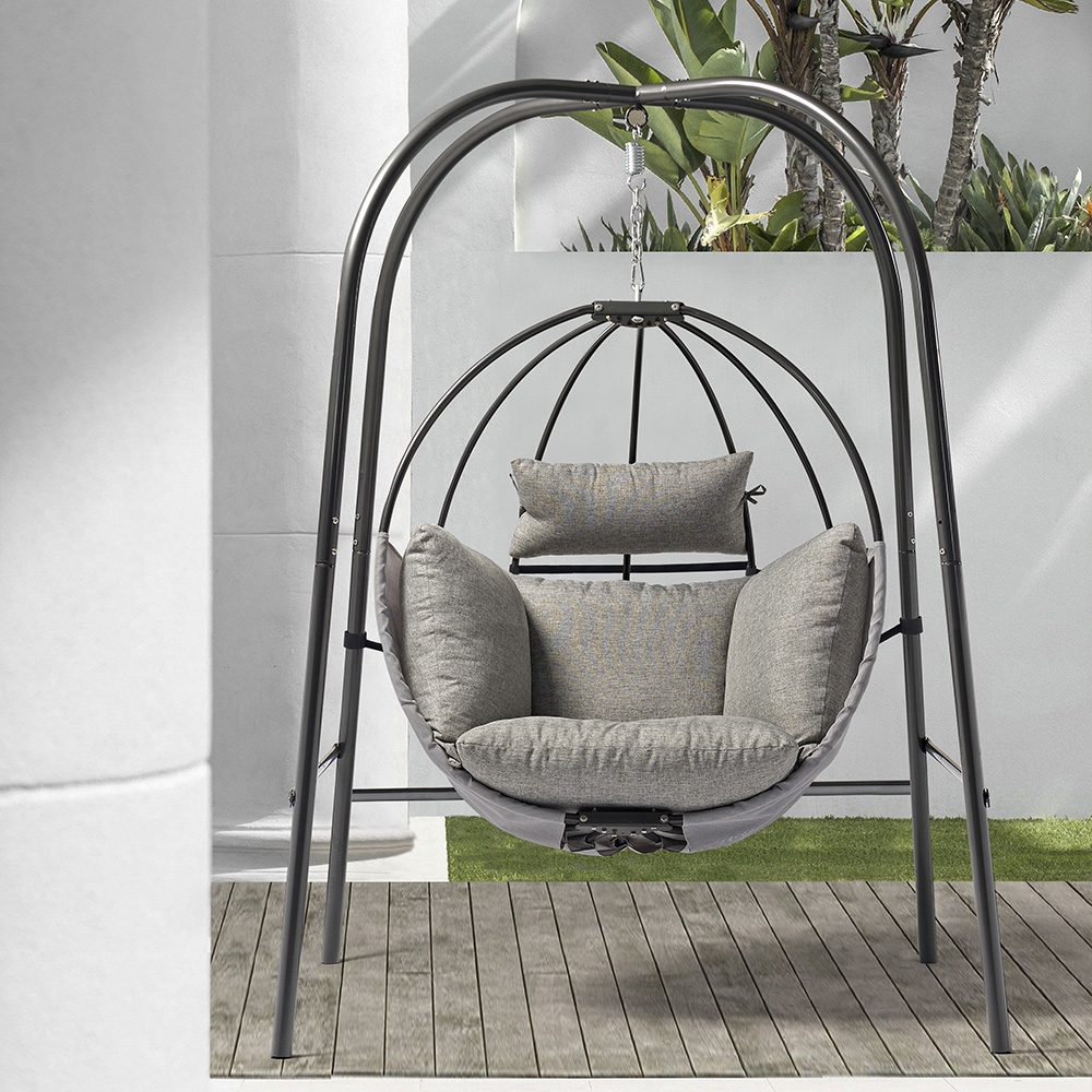 Patio Hanging Chair with Steel Frame Stand and Removable Cushions window image