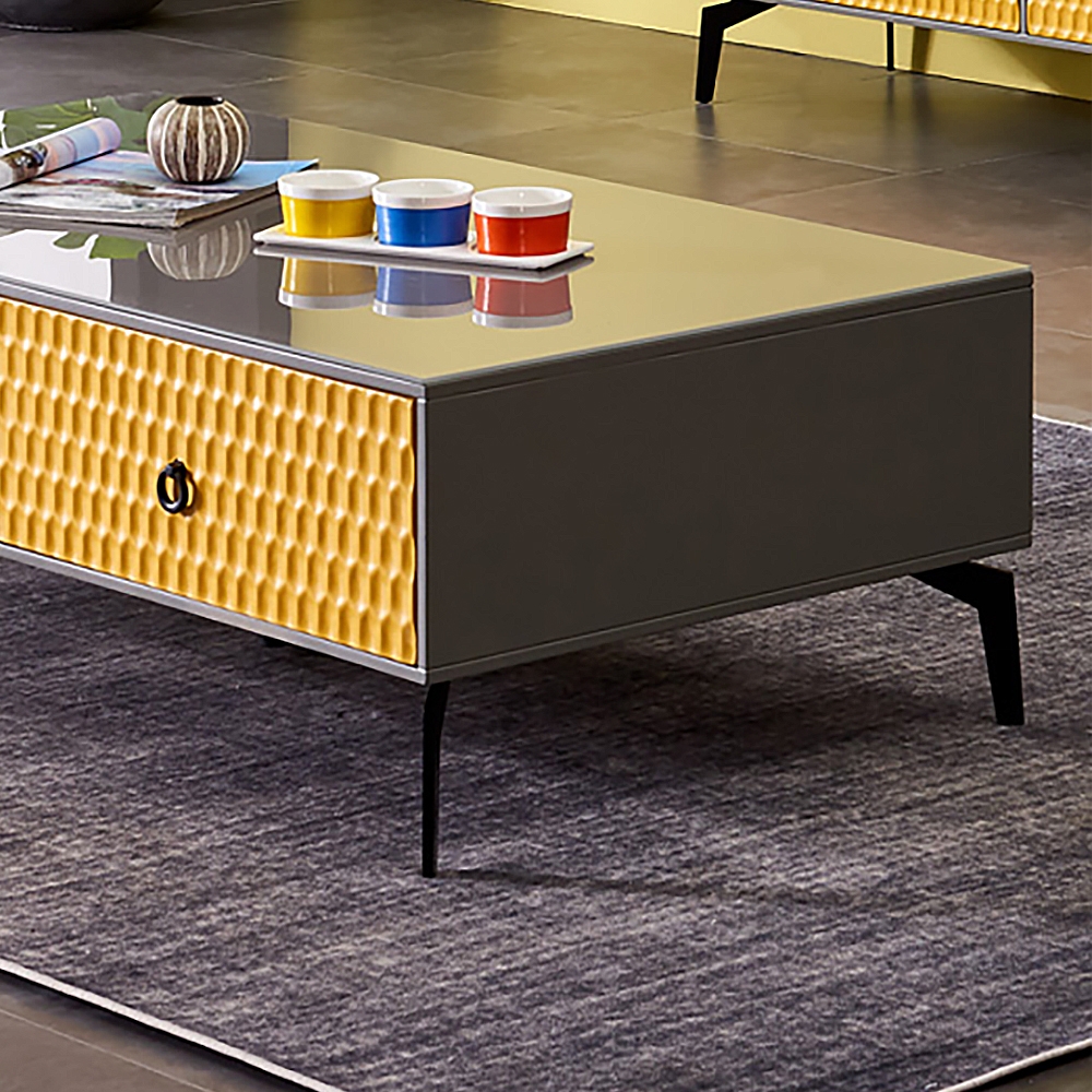 Modern Rectangle Coffee Table with Drawers in Orange window image