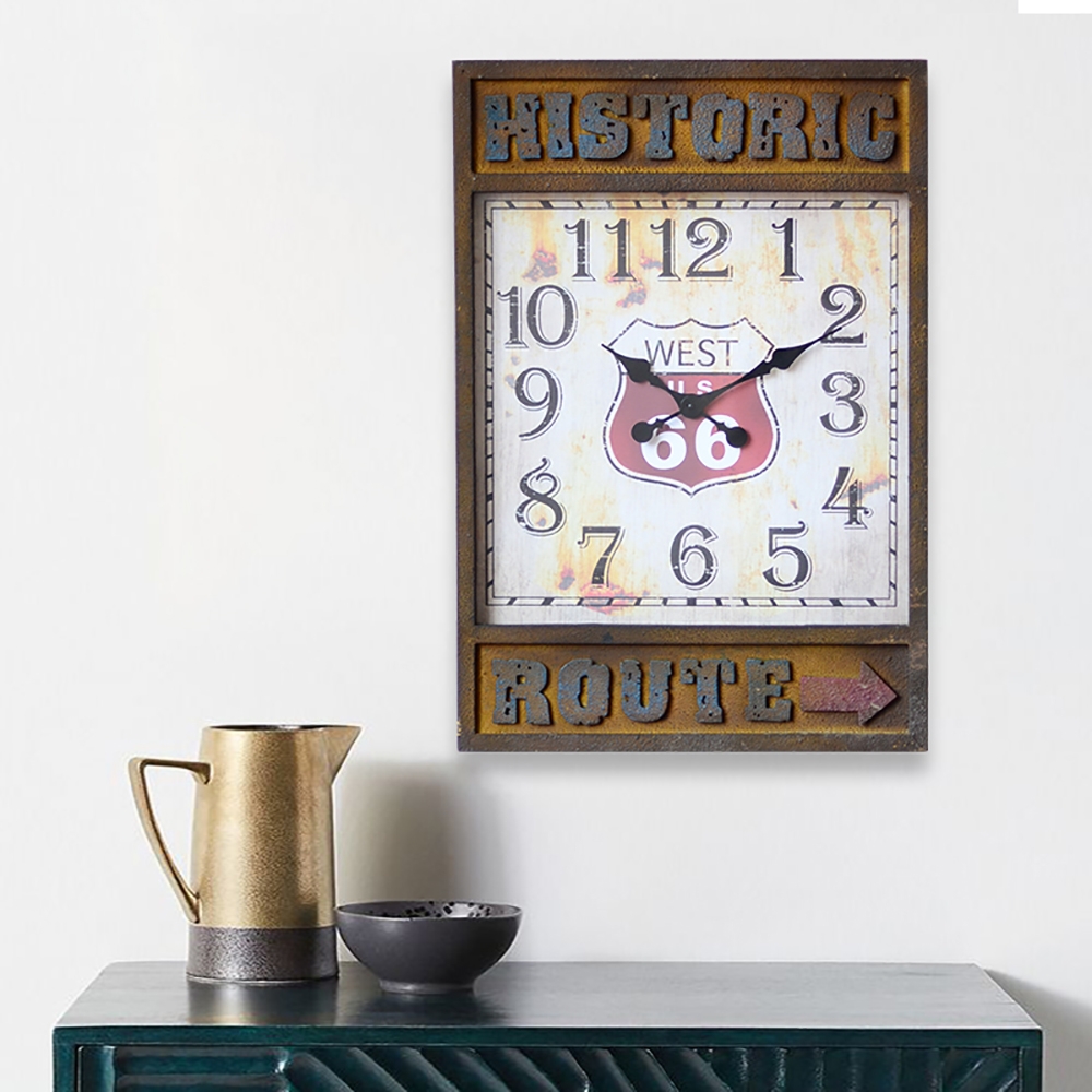 Retro-Style Rectangular Metal Large Wall Clock with Distinctive Distressed Dial window image