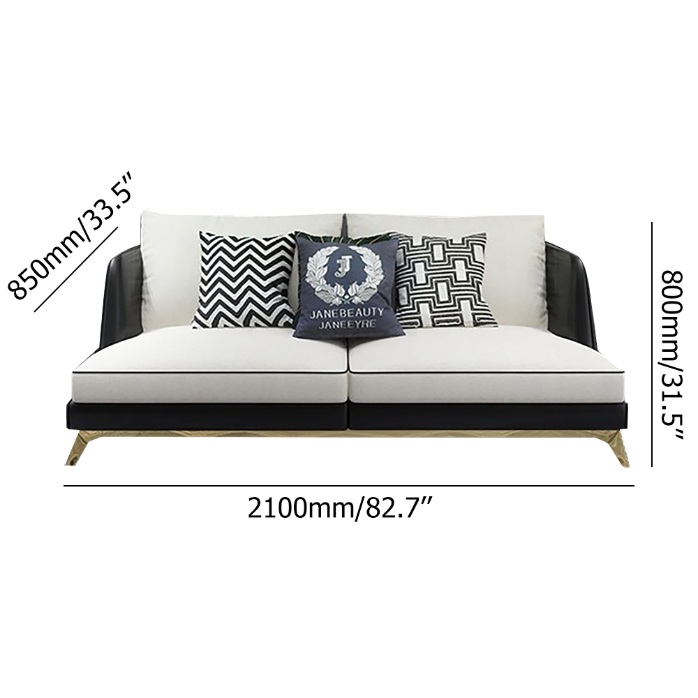 82.7" Modern Upholstered Sofa Fabirc&leather Sofa in Gold Legs window image