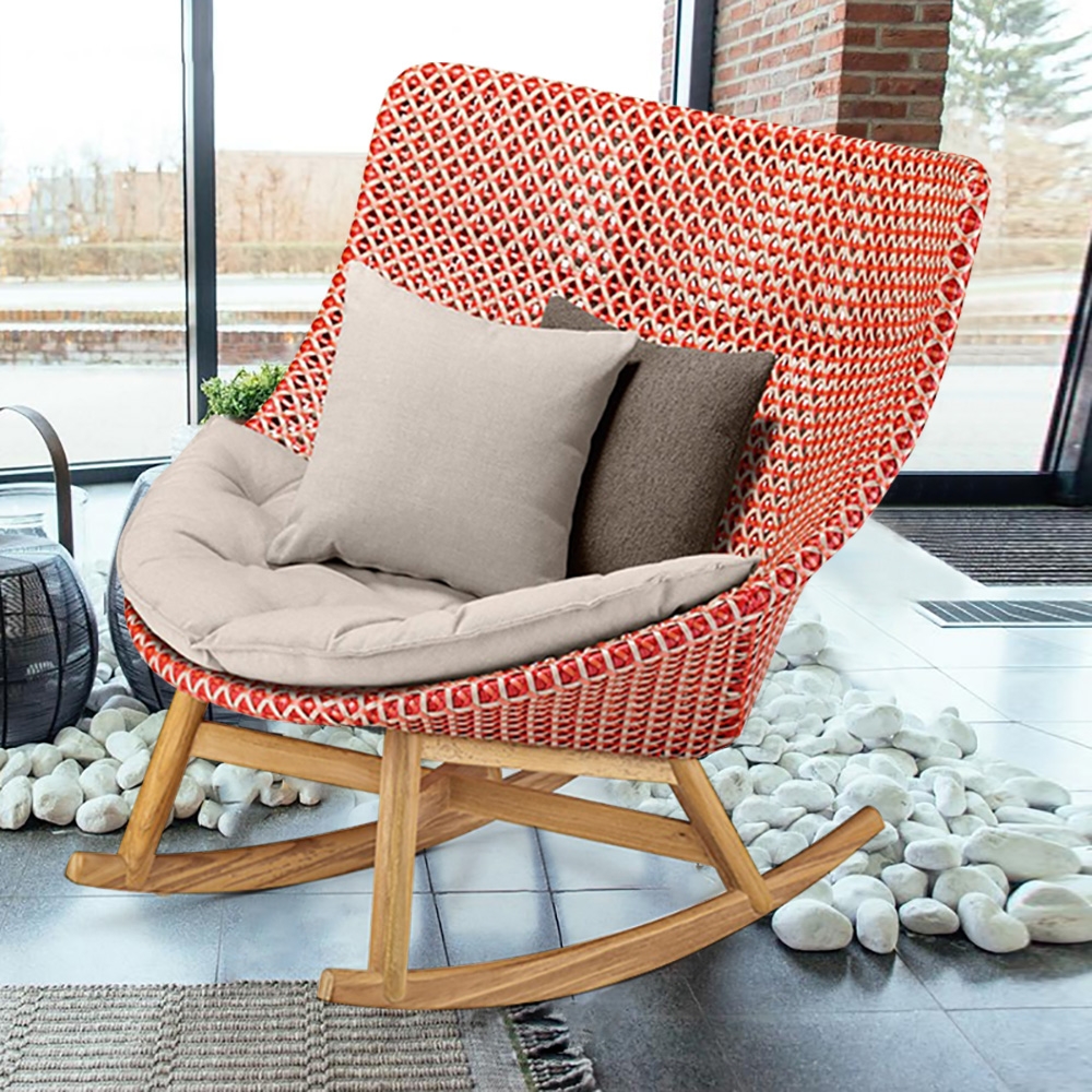 Patio Rattan Rocking Chair with Cushion Pillow window image