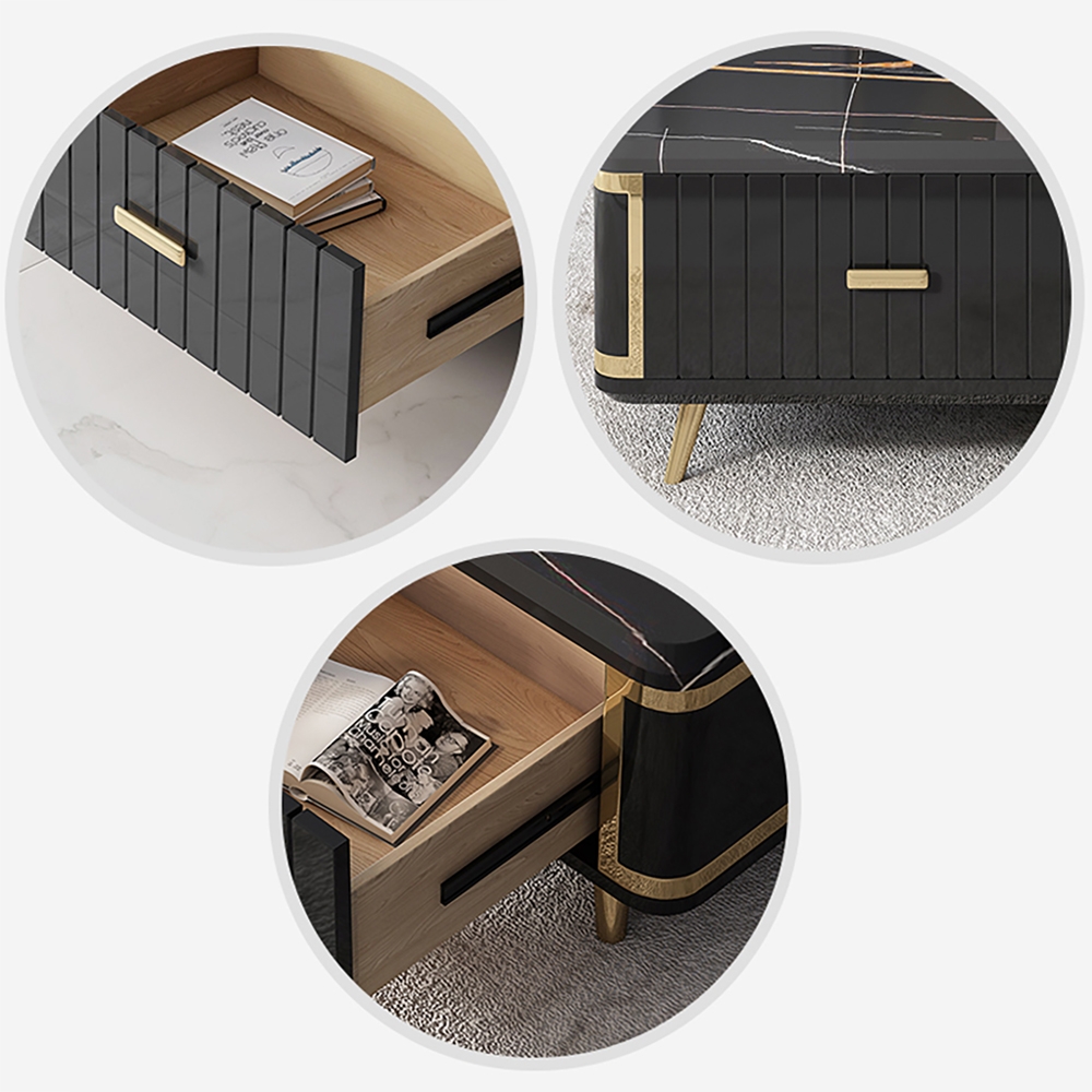 Modern Marble Coffee Table with Drawers in Black window image