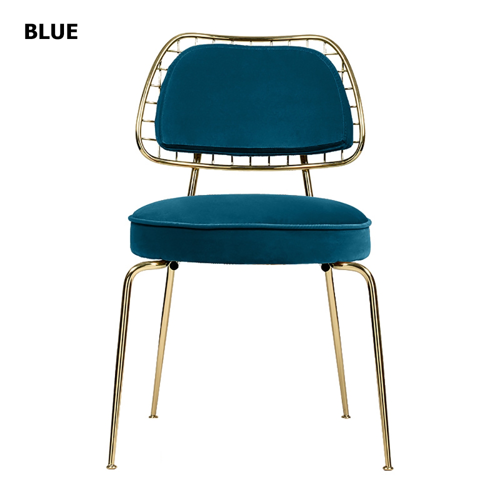 Chaise de salle à manger moderne en velours avec pieds finition or bleu image de fenêtre