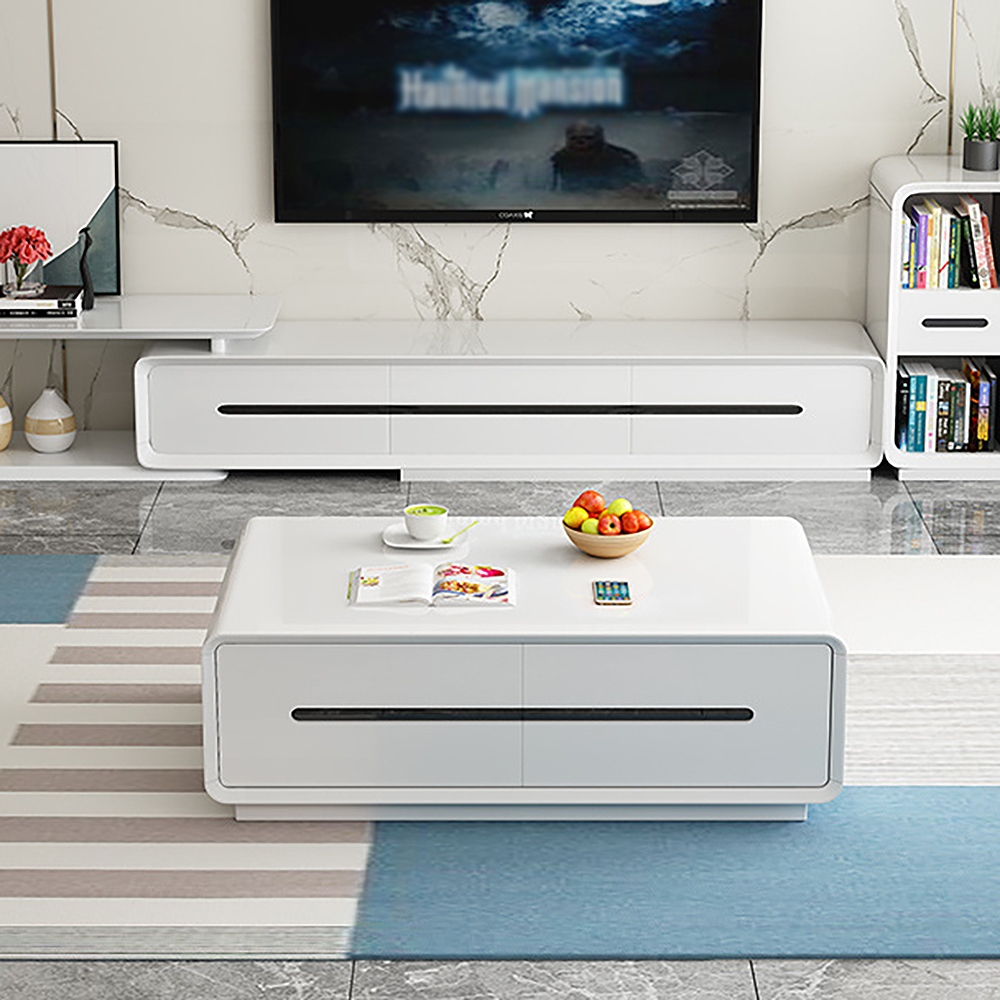 Modern White Coffee Table with Storage in Wood window image