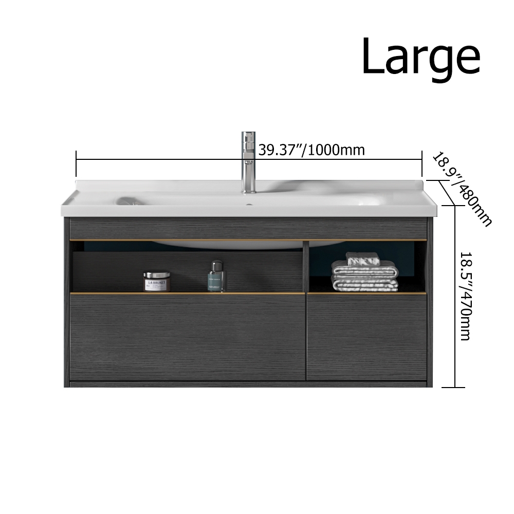 31" Bathroom Vanity Ceramic Floating Bathroom Cabinet with 2 Drawers 1 Door in Small window image
