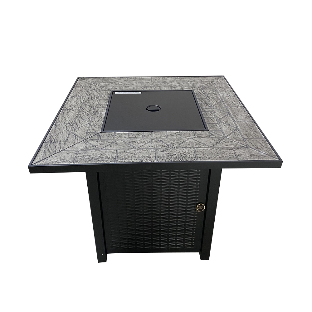 Outdoor Steel Propane Fire Pit Table Courtyard Dining Table with Lava Rock Decoration window image