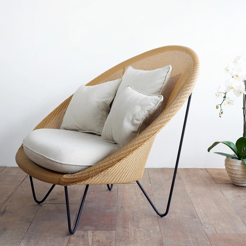 Rattan Outdoor Barrel Chair with Pillow Back Aluminum Frame window image