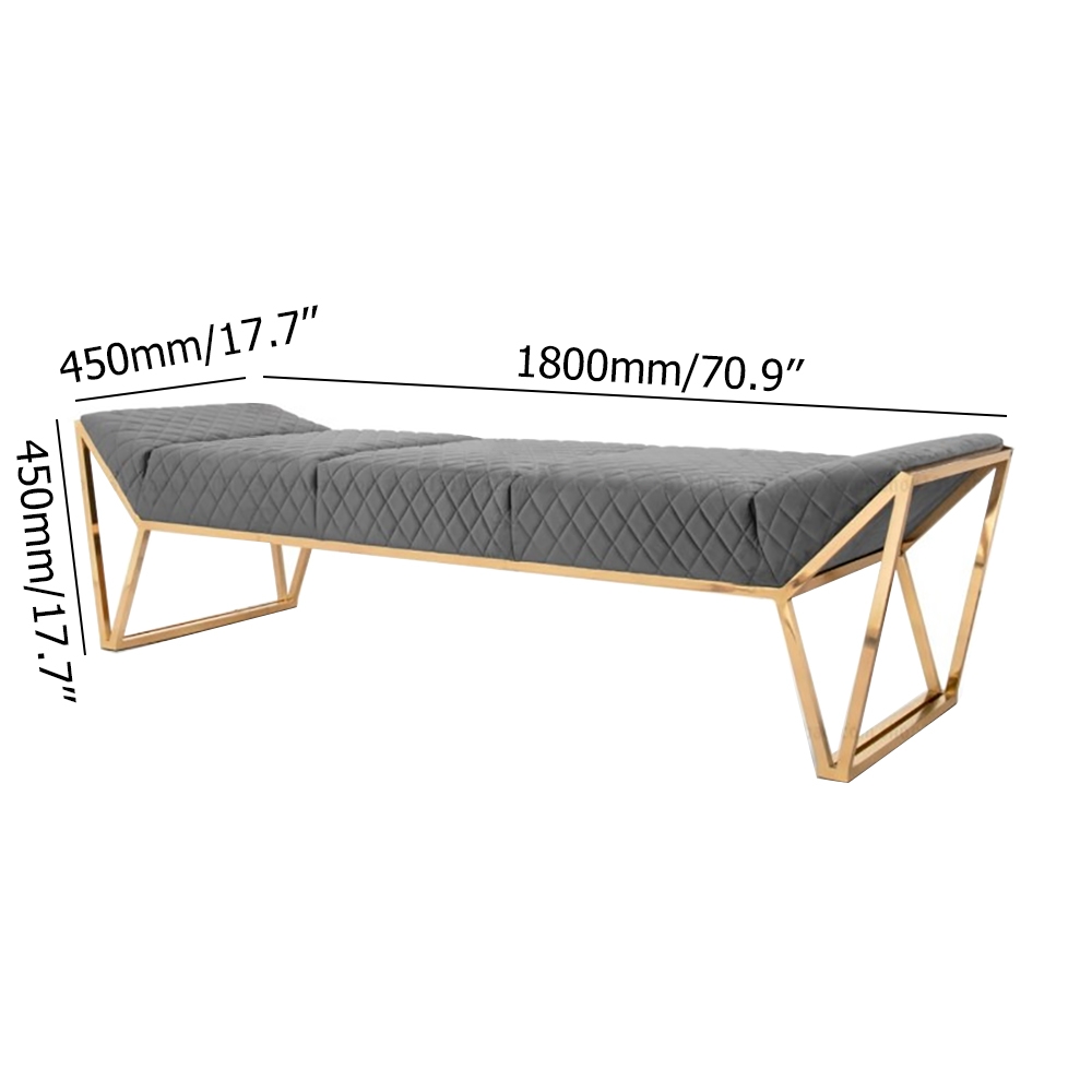Gray Velvet Upholstered Bench Mid-Century Bench window image
