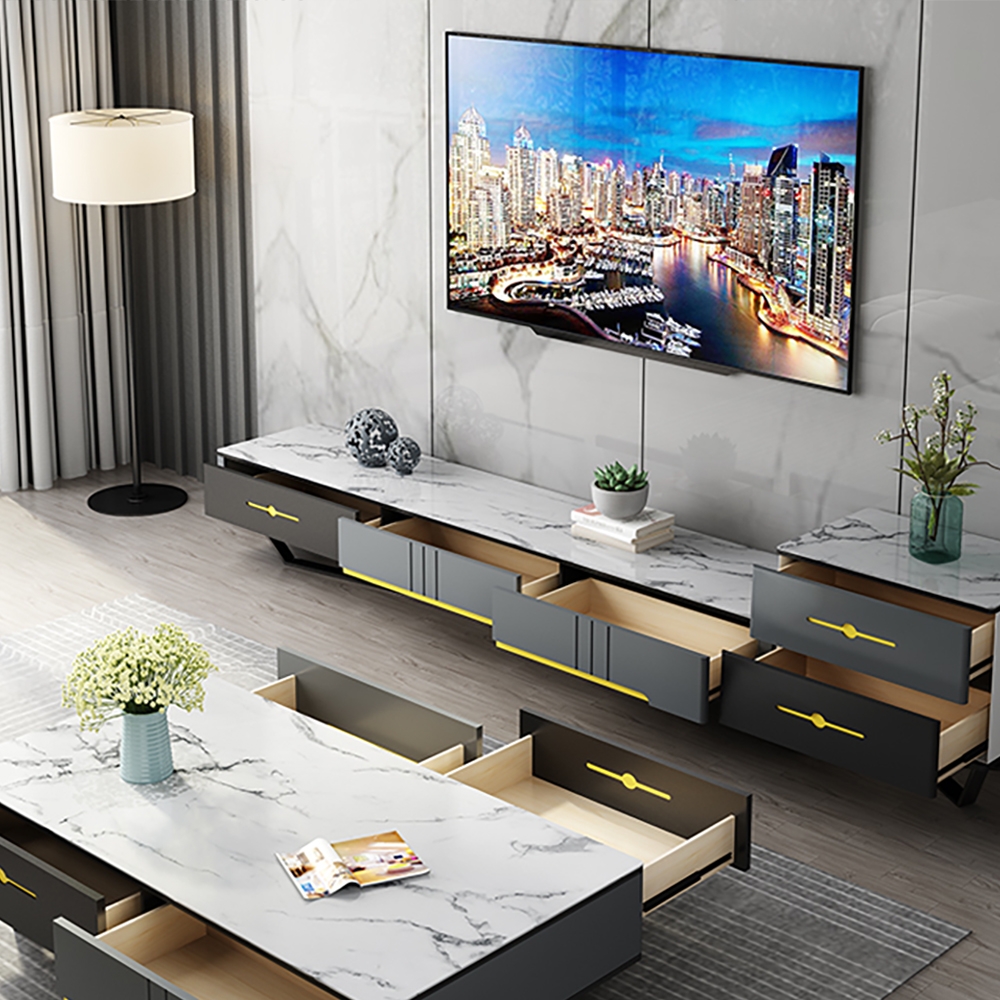 78" TV Stand Modern Tempered Glass Top 3-Drawer Media Console window image