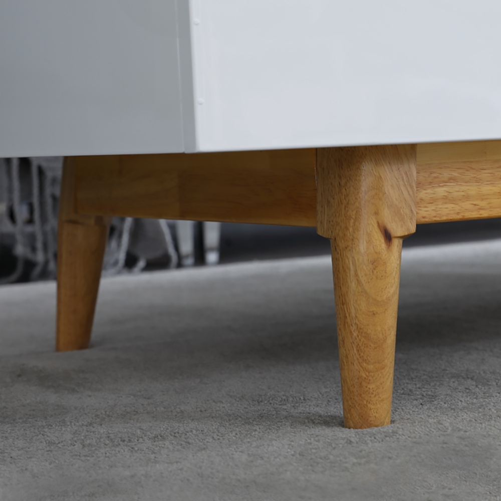 White Coffee Table with Drawers in Rectangle-shaped window image