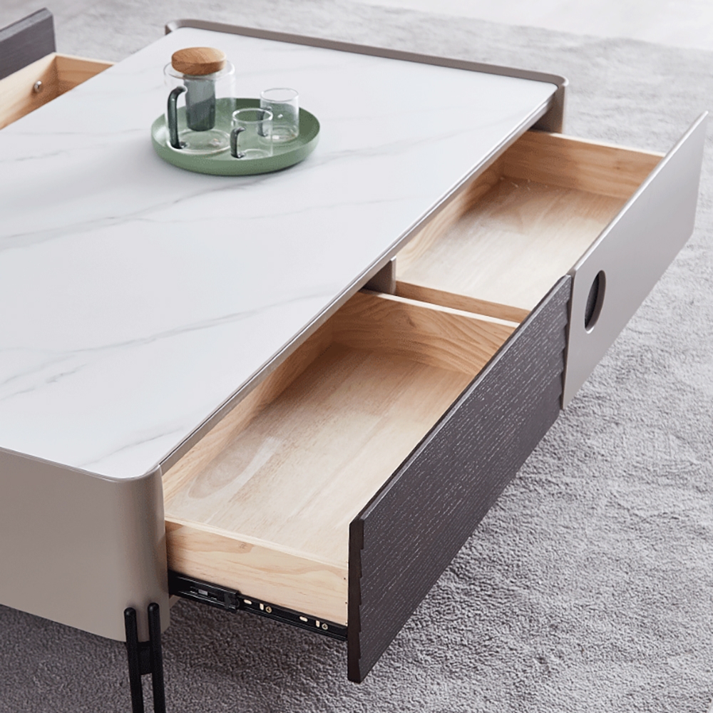 Modern White Coffee Table Decor with Storage Sintered Stone Top & Metal Legs window image