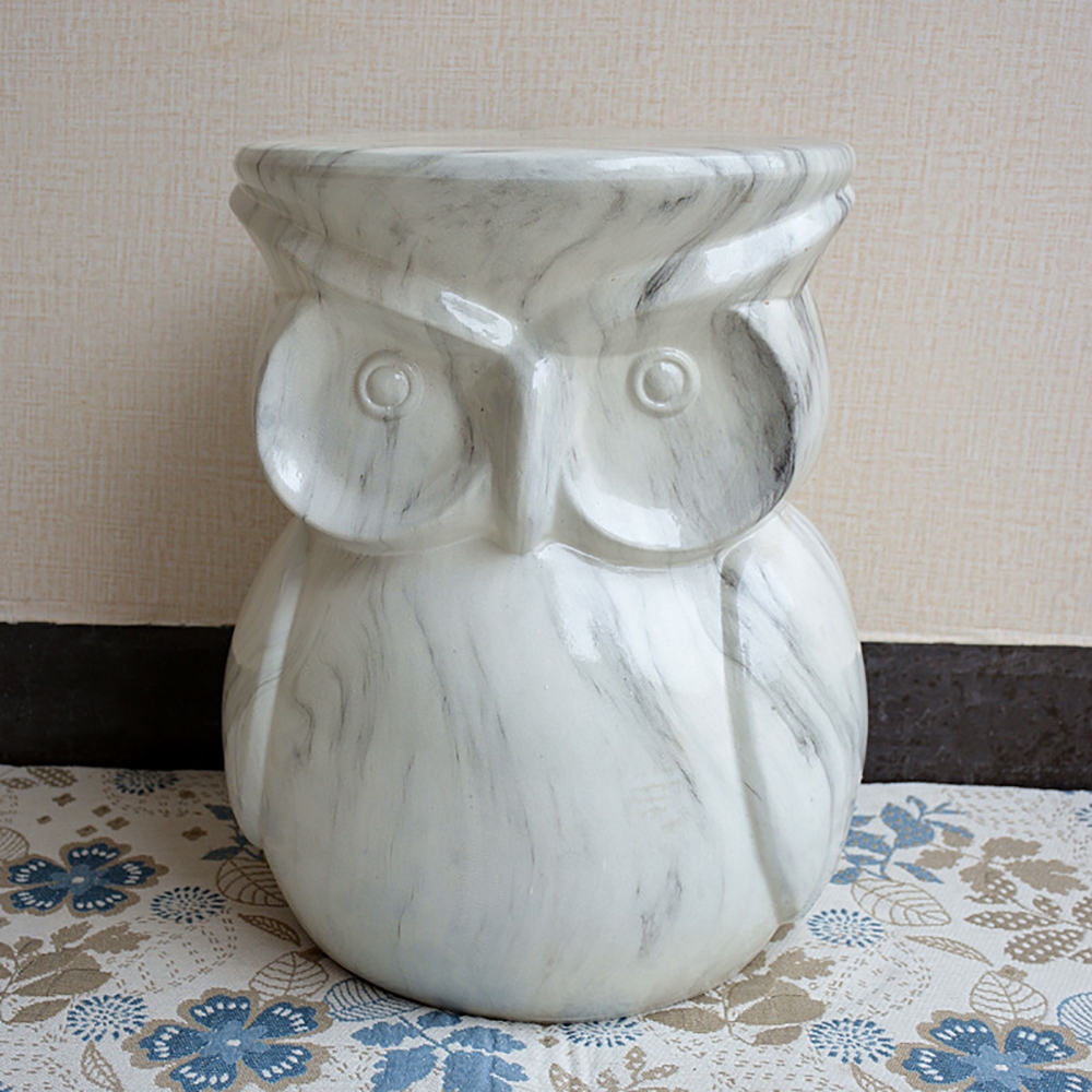 Ceramic Marble Garden Stool 299.7mm End Table Owl Shape window image