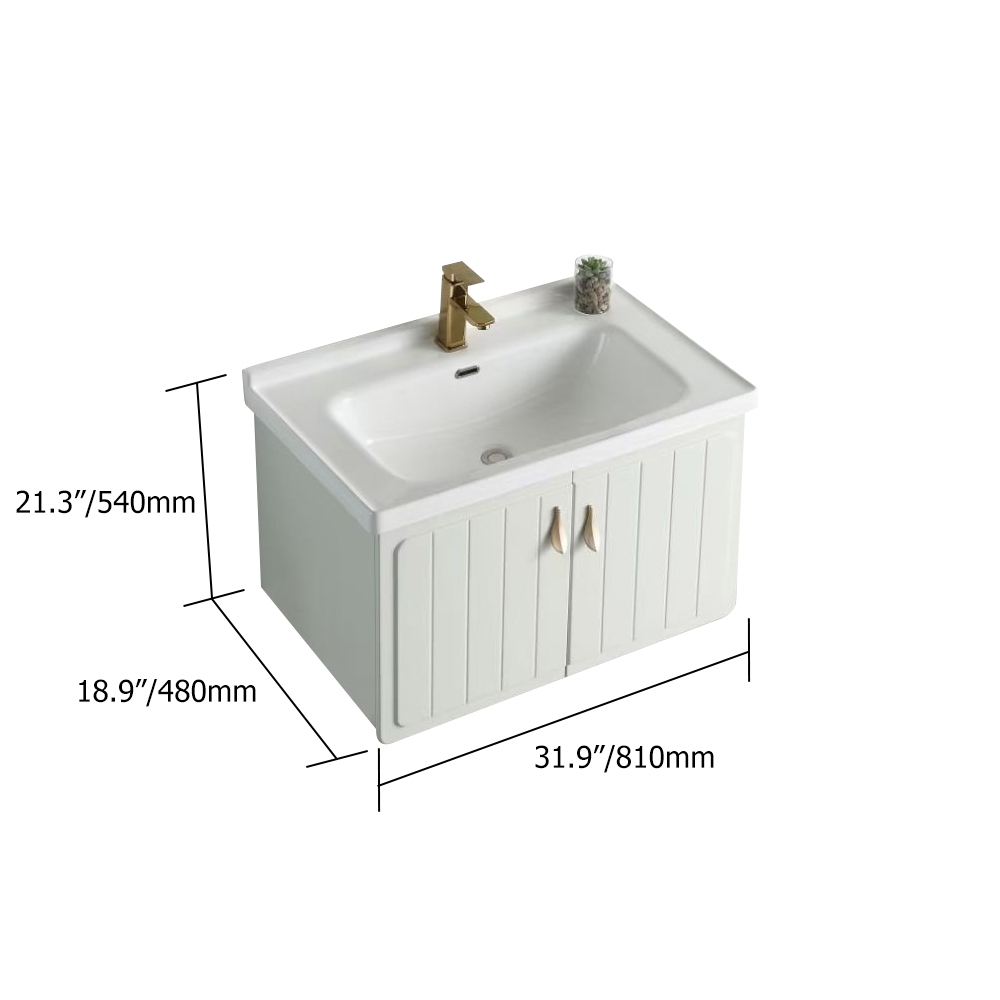 31.9" Modern Floating Bathroom Vanity Integral White Ceramic Sink 2-Door window image