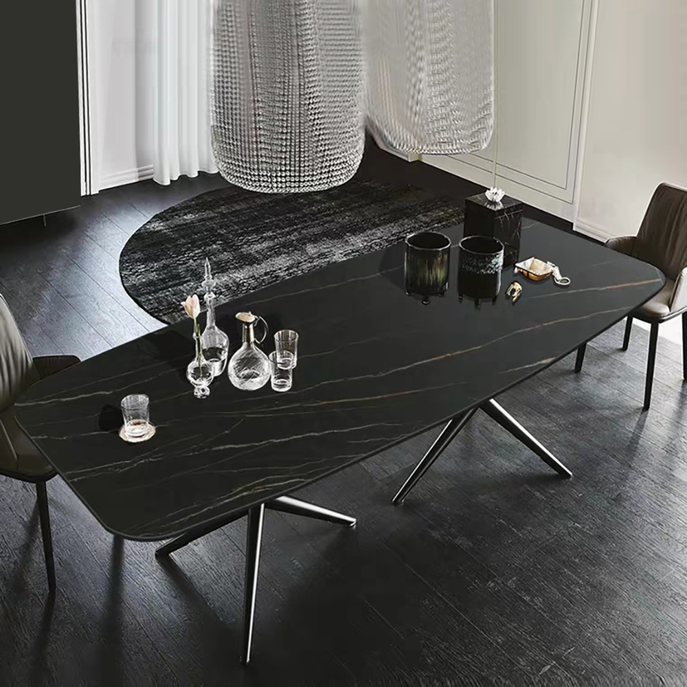 1600mm Black Modern Dining Table with Sintered Stone Top & Carbon Steel ...