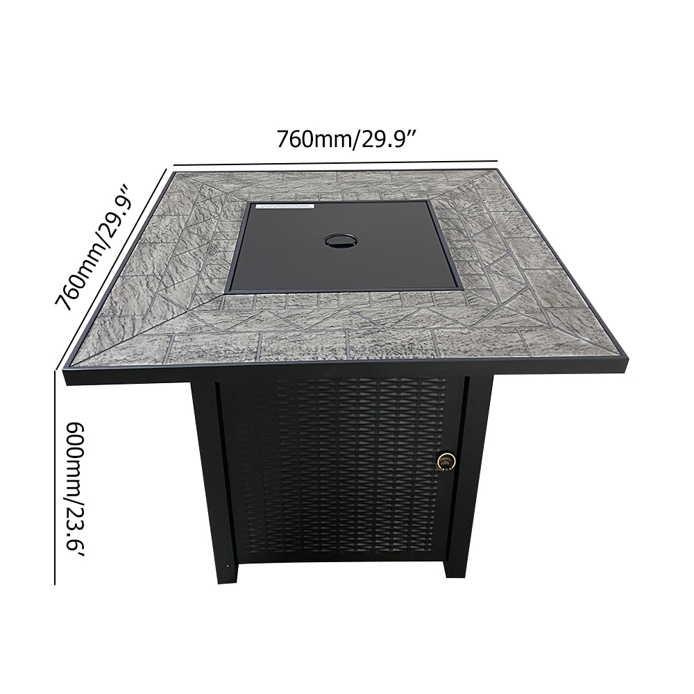 Outdoor Steel Propane Fire Pit Table Courtyard Dining Table with Lava Rock Decoration window image