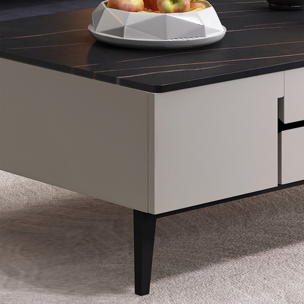 Modern Black Coffee Table with Storage with Sintered Stone Top & Wood Drawers window image