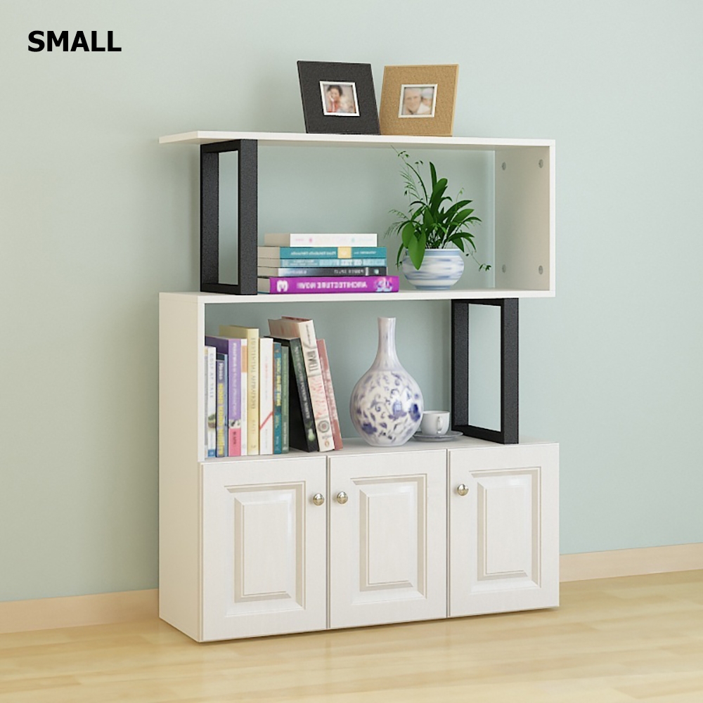Contemporary Geometric Bookshelf with Door in White window image