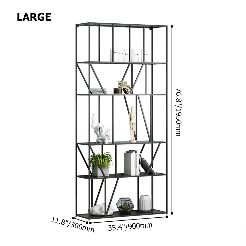 Black Modern Metal Geometric Bookshelf with 5-Tiered Shelving window image