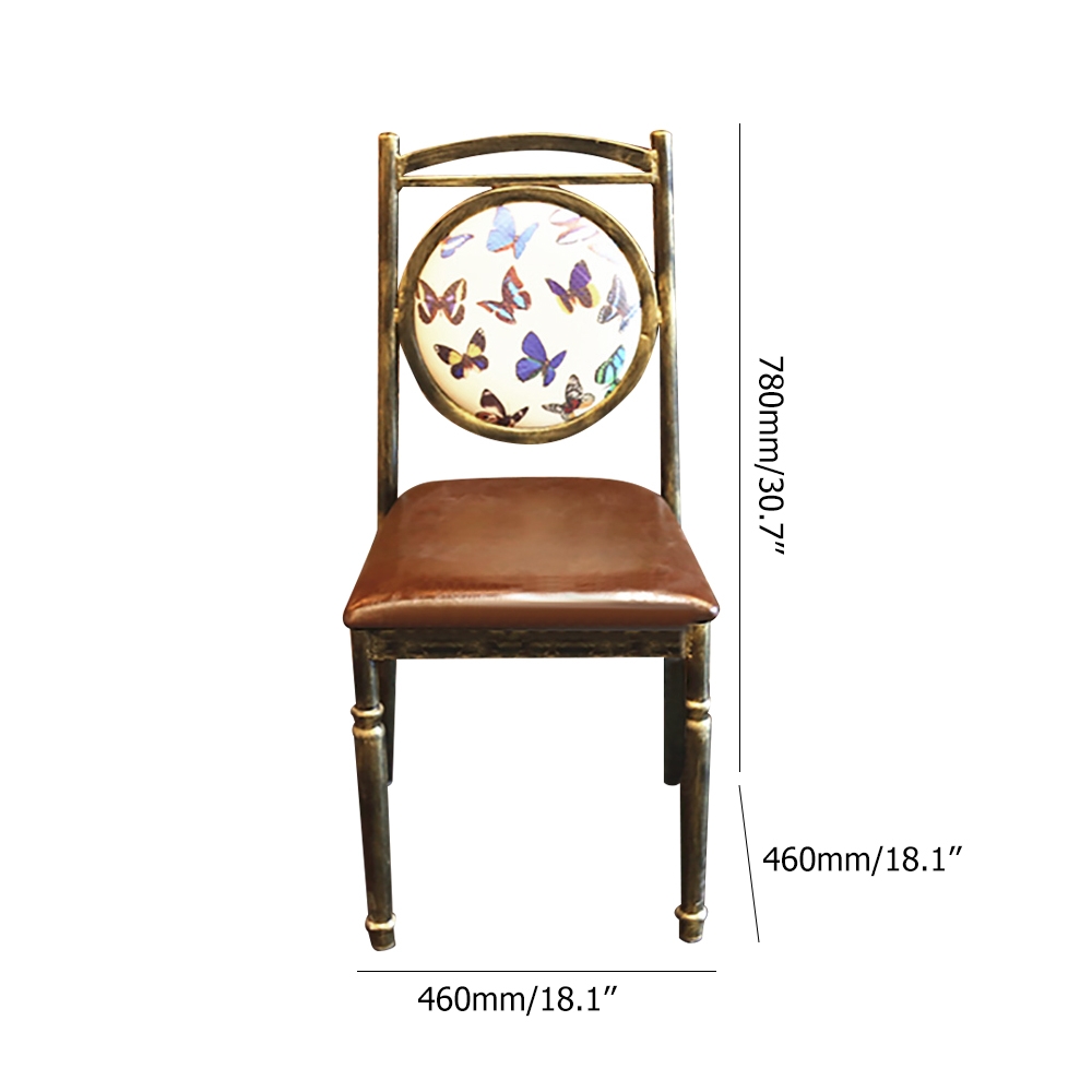 Retro Dining Chair High Back Leather Upholstered Metal Dining Chair window image