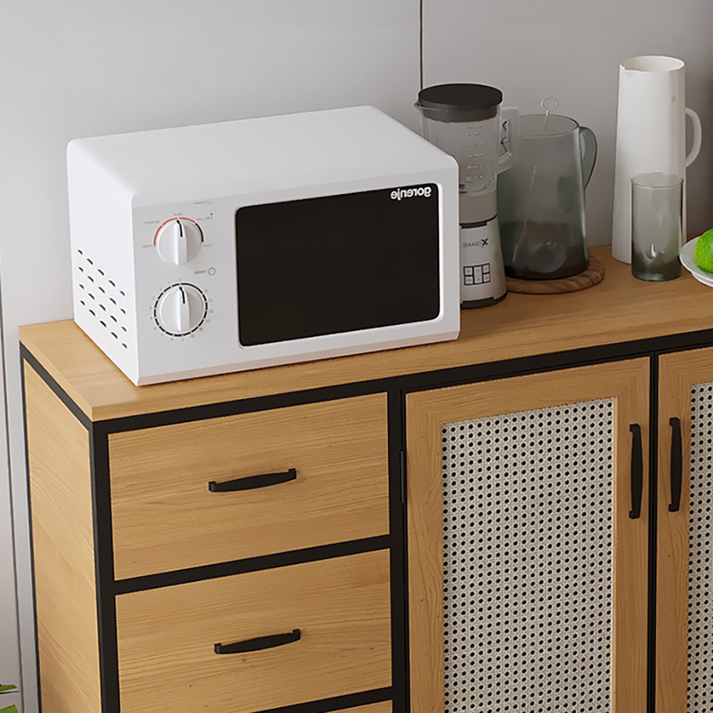 63" Natural Sideboard Nordic Rattan Woven Buffet with Drawers & Doors & Shelves window image