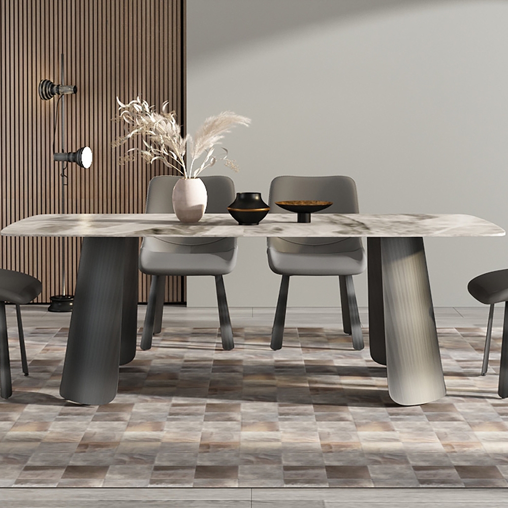 70.9" Modern Dining Table with Sintered Stone Top & Stainless Steel Pedestal Rectangle window image