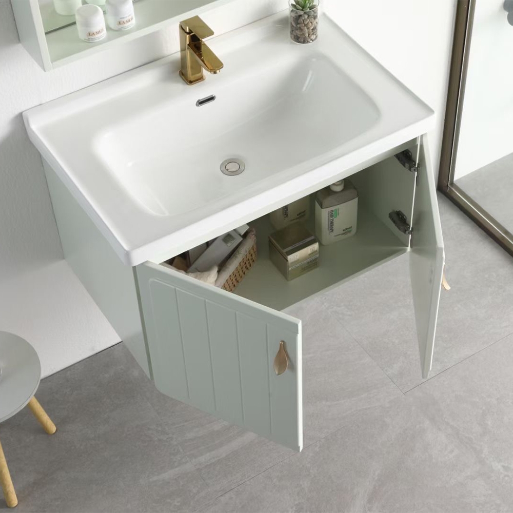 31.9" Modern Floating Bathroom Vanity Integral White Ceramic Sink 2-Door window image