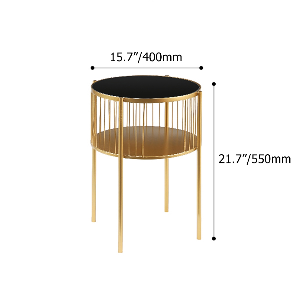 Table de Bout Rond avec Cadre en Métal en Verre Trempé Doré image de fenêtre