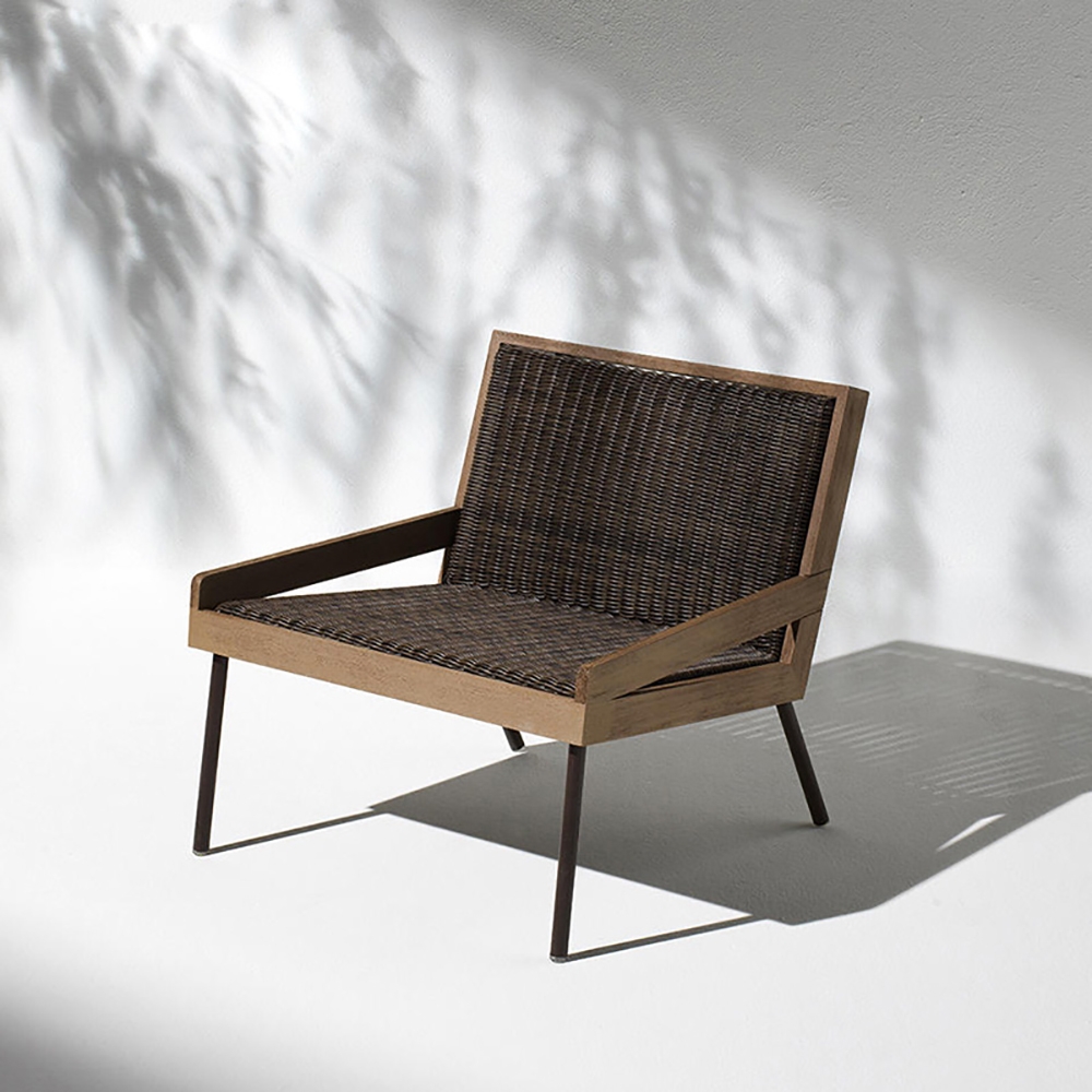 Patio Accent Chair with Teak Wood Frame and Woven Rattan Back window image