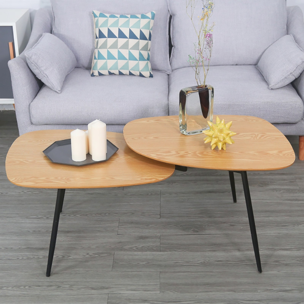 Modern Coffee Table with Triangle Oak Veneer Tops & Metal Legs window image