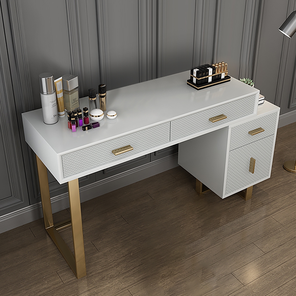 Postmodern White Makeup Vanity Expandable Dressing Table 4 Drawers Cabinet Included window image