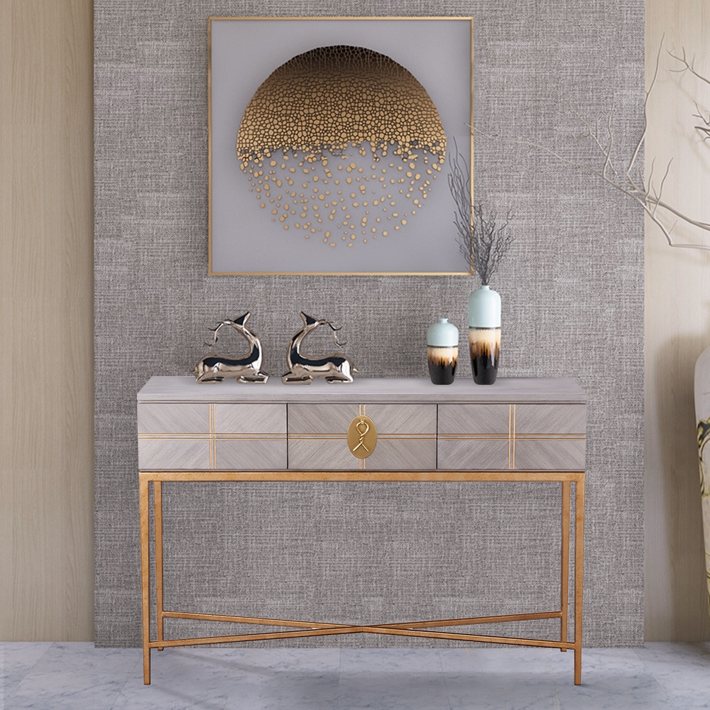 Modern Wood Console Table with Drawers with Metal Frame window image