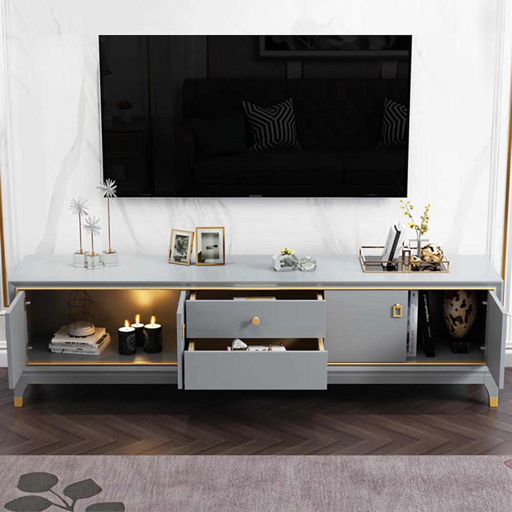 70" Minimalist Senior Gray TV Stand with Doors & Drawers in Small window image