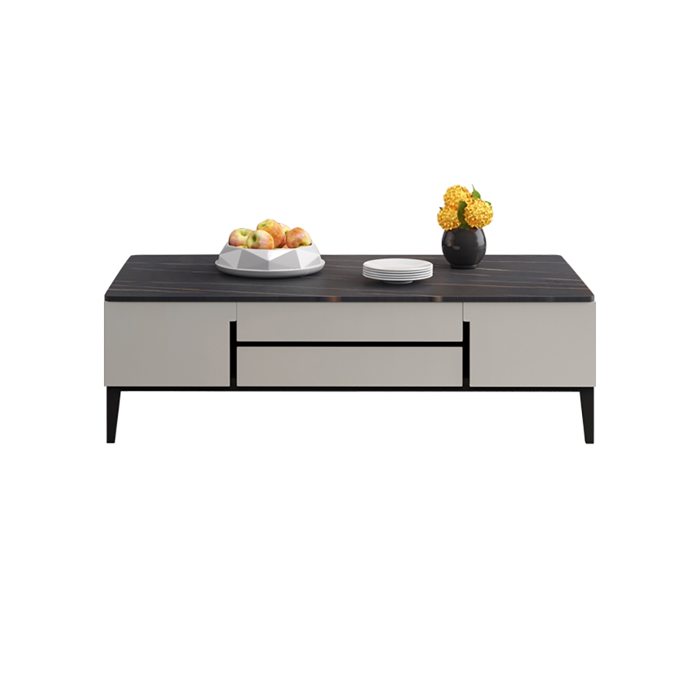 Modern Black Coffee Table with Storage with Sintered Stone Top & Wood Drawers window image