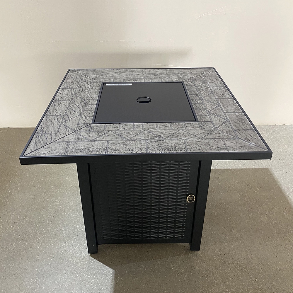 Outdoor Steel Propane Fire Pit Table Courtyard Dining Table with Lava Rock Decoration window image